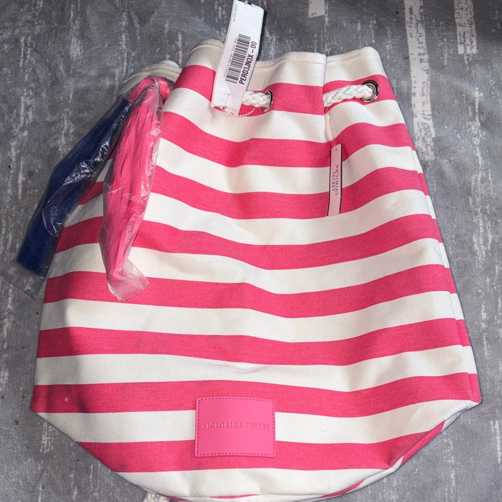 Victoria's Secret Pink and White Striped Shoulder Bag